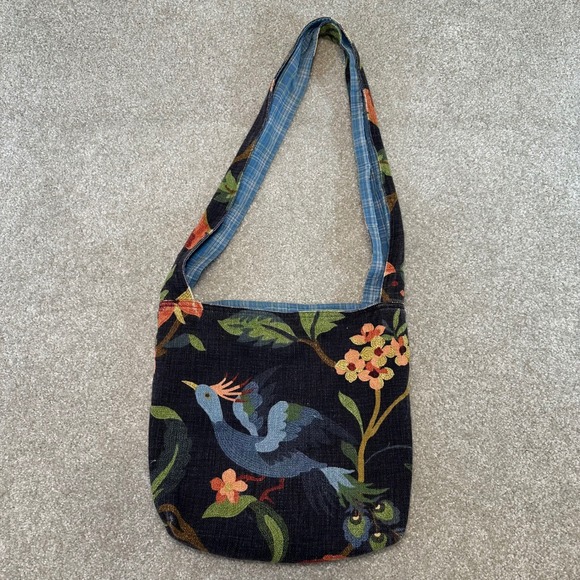 Bohemian Bird Floral Tapestry Shoulder Bag Handmade Plaid lined - Picture 7 of 8